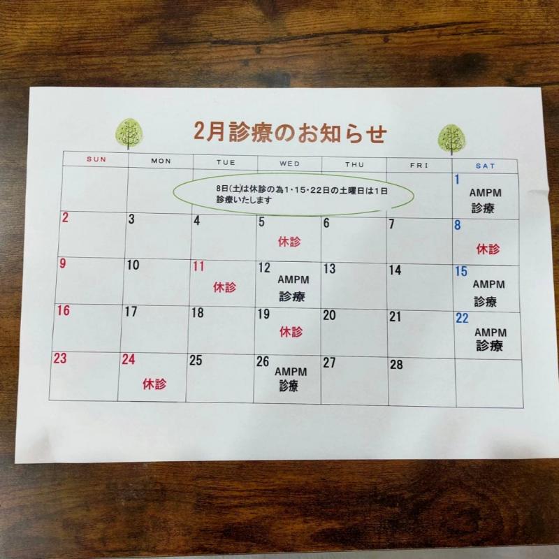 2月の診療のお知らせ
